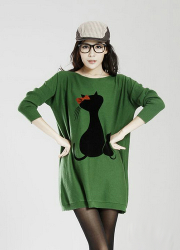 可爱又俏皮的韩版卡通猫咪毛衣图案服饰图片